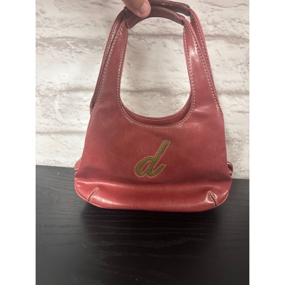 NIne West y2k Mini Bag Red "D" Monogram initial Faux Leather Burgundy Crescent - Picture 2 of 8